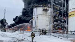 Пожар на нефтебазе в Клинцах Брянской области