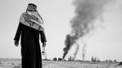 Горящая нефтегазовая установка в Ираке