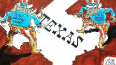 Карикатура со слоном и ослом и картой Техаса