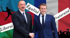 Президенты Азербайджана и Франции Ильхам Алиев (слева) и Эммануэль Макрон