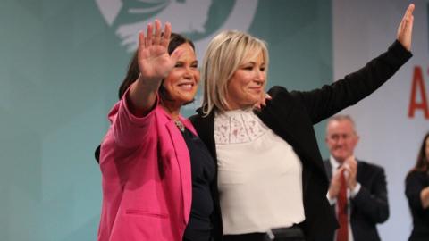 Sinn Fein leader Mary Lou McDonald with vice-president Michelle O'Neill at the Sinn Fein Ard Fheis