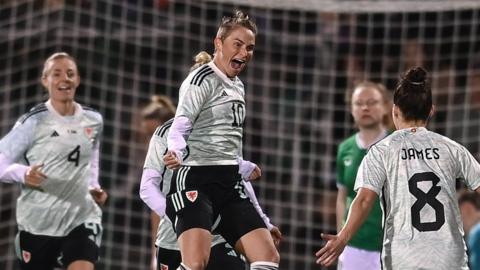 Wales celebrate Fishlock goal in Dublin