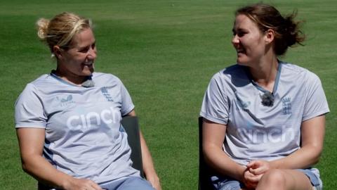 Katherine Sciver-Brunt and Nat Sciver-Brunt during a BBC Sport interview