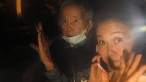 Alberto Fujimori, Peru's former president, left, and his daughter Keiko Fujimori depart the Barbadillo prison in Lima, Peru, on Wednesday, Dec. 6, 2023.