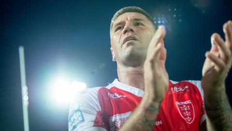 Shaun Kenny-Dowall applauds the fans after Hull KR beat Castleford in Super League