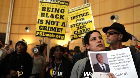 Protesters against the killing of Stephon Clark