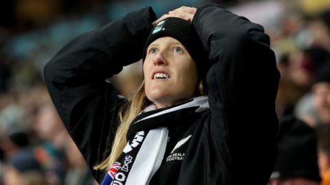 A New Zealand fans reacts after the 0-0 draw with Switzerland at the Fifa Women's World Cup