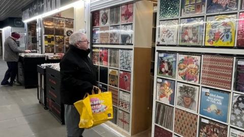 colourful LP sleeves on display at Spin-It Records in Hull