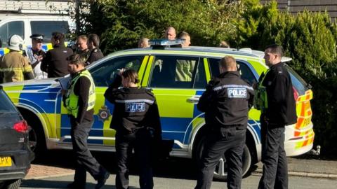Police at the scene in Shetland Close, Bradford