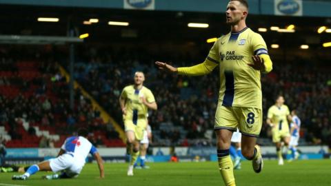 Preston North End's Alan Browne celebrates scoring their side's first goal of the game during the Sky Bet Championship match at Ewood Park, Blackburn.