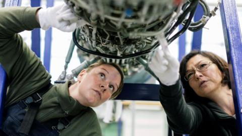 Women inspecting aircraft parts