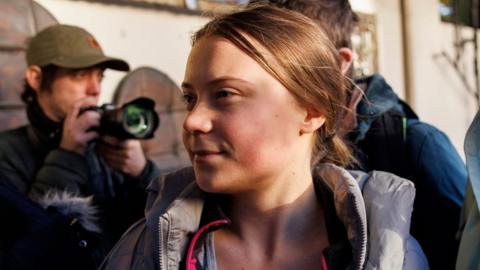 Greta Thunberg arriving at Westminster Magistrates Court