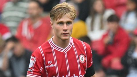 Sam Bell on the pitch during a game for Bristol City this season