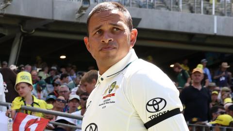 Australia batter Usman Khawaja wearing a black armband before the first Test against Pakistan