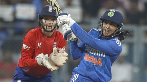 India batter Smriti Mandhana plays a shot
