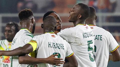 Mali celebrate after scoring against South Africa at Afcon 2023 football