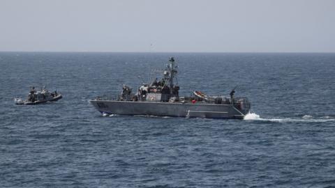 File photo showing Israeli navy boats in the Mediterranean Sea close to the border with Lebanon (4 May 2021)