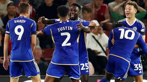 Leicester celebrate Wilfried Ndidi's goal