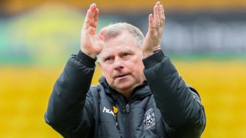 Mark Robins celebrates Coventry City's FA Cup quarter-final win at Molineux