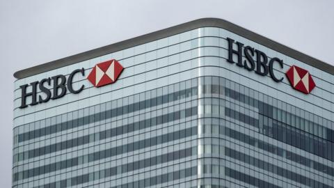 HSBC building at Canada Square at the heart of Canary Wharf financial district.