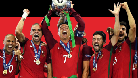 Cristiano Ronaldo celebrates alongside his Portugal team-mates