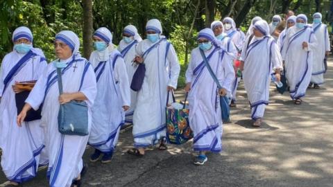Nuns of the Missionaries of Charity, established by Mother Teresa, arrive in Costa Rica after Nicaragua"s government shut down their organization along with other charities and civil organizations, in Penas Blancas, Costa Rica July 6, 2022.