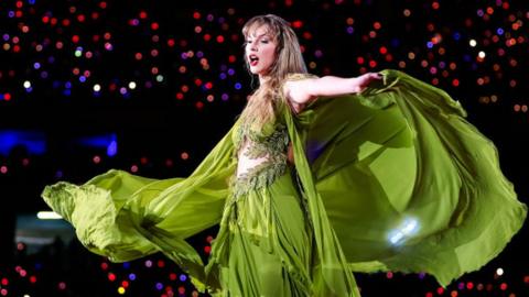 Taylor Swift performs onstage during "Taylor Swift | The Eras Tour" at Estadio Olimpico Nilton Santos on November 17, 2023 in Rio de Janeiro, Rio de Janeiro