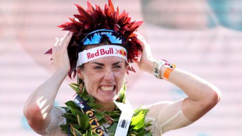 Lucy Charles-Barclay smiles as she is crowned Ironman World Champion