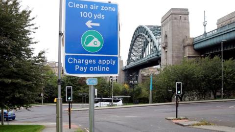 CAZ sign on approach to Swing Bridge, Gateshead
