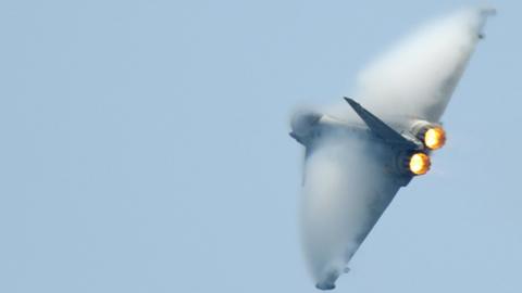 A Eurofighter takes part in an air show in Vigo, northwestern Spain on July 20, 2008.
