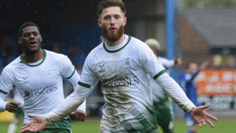 Teddy Bishop celebrates scoring