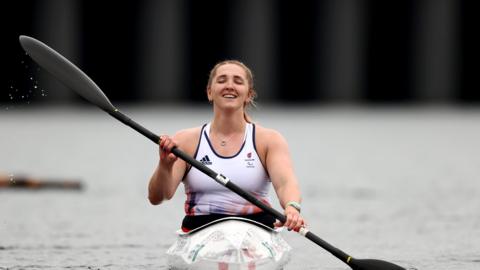 Charlotte Henshaw paddling in a kayak