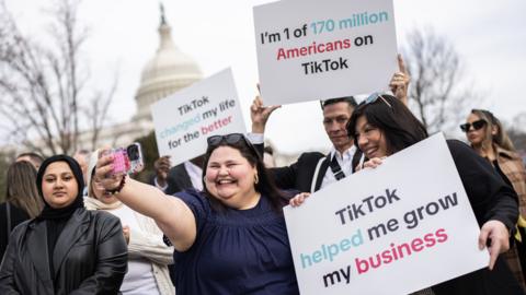 TikTok supporters demonstrate outside the US capital building on 13 March 2024