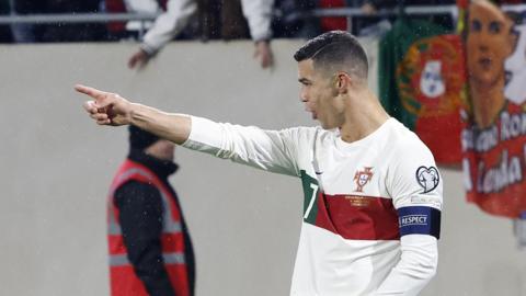 Portugal forward Cristiano Ronaldo celebrates scoring against Luxembourg