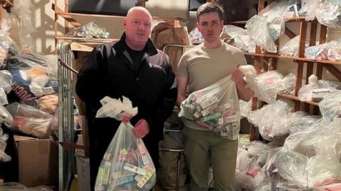 Michael Hearty, Public Protection Enforcement Officer and Cllr Harry Doyle with seized vapes