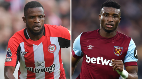 Brentford midfielder Frank Onyeka and West Ham forward Mohammed Kudus