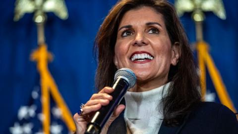 US Republican presidential hopeful and former UN Ambassador Nikki Haley speaks during a campaign rally in Portland, Maine, on March 3, 2024.