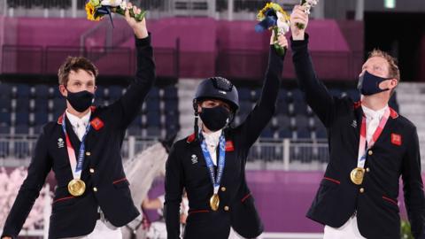 Great Britain's eventing team of Tom McEwen, Laura Collett and Oliver Townend