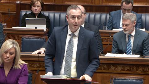 Education minister Paul Givan speaking in the Stormont assembly
