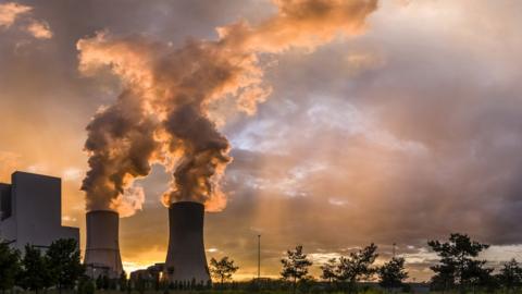 Steam chimneys from a coal-fired power station at Boxberg