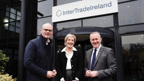 Economy Minister Conor Murphy (right) is pictured with Minister of Enterprise, Trade and Employment Simon Coveney TD and InterTradeIreland Chief Executive Margaret Hearty