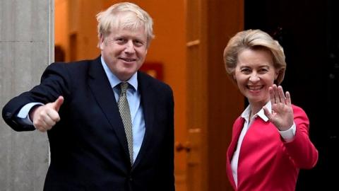 Britain"s Prime Minister Boris Johnson meets European Commission President Ursula von der Leyen in London, Britain January 8, 2020