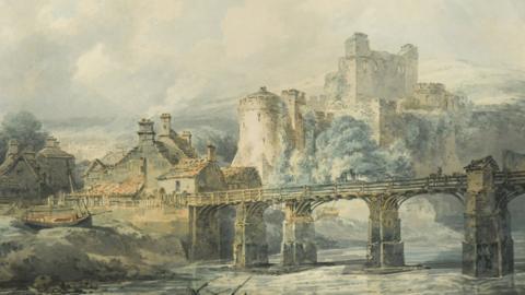 Undated handout photo issued by Cheffins auctioneers of a JMW Turner painting of Chepstow Castle overlooking the River Wye which is to be sold at auction. The British artist was 19 years old when he created the watercolour painting, which has been kept in a private family collection in London since 1956. The artwork is signed 'Turner' and dated 1794, with the attribution confirmed by leading Turner scholar Andrew Wilton, Cheffins auctioneers said. Issue date: Thursday March 16, 2023.