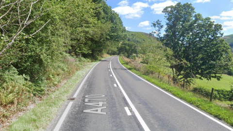 Street view image of the A470 between Rhayader and Llangurig, in Powys