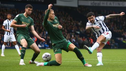 Alex Mowatt shoots for West Brom against Plymouth