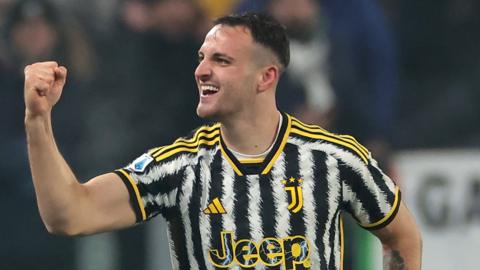 Federico Gatti celebrates scoring against Napoli