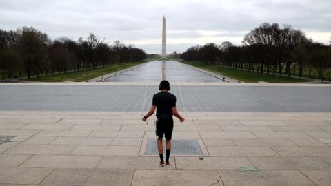 Man skipping on National Mall in DC