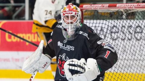 Cardiff Devils' Tyler Wall in goal against Nottingham Panthers