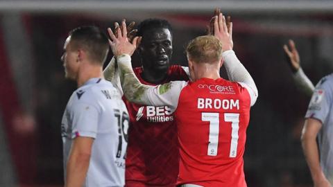 Fleetwood celebrate their late equaliser against Reading