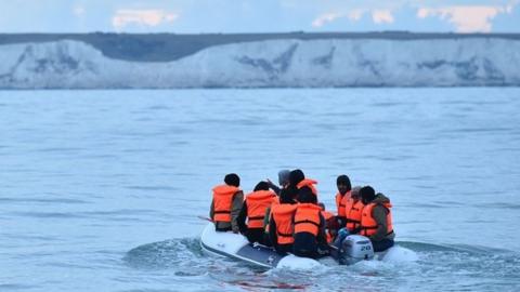 Photo of migrants crossing the English channel in a small boat